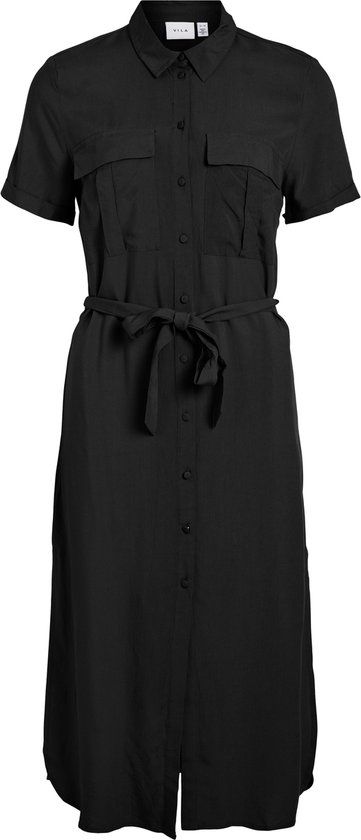 VILA VIELAINE S/S MID CALF SHIRT DRESS - Black - Size 36