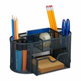 Relaxdays pennenbak met 9 vakken, bureau organizer met houders en lade, metaal, HBD: 10,5 x 22 x 11 cm, antraciet