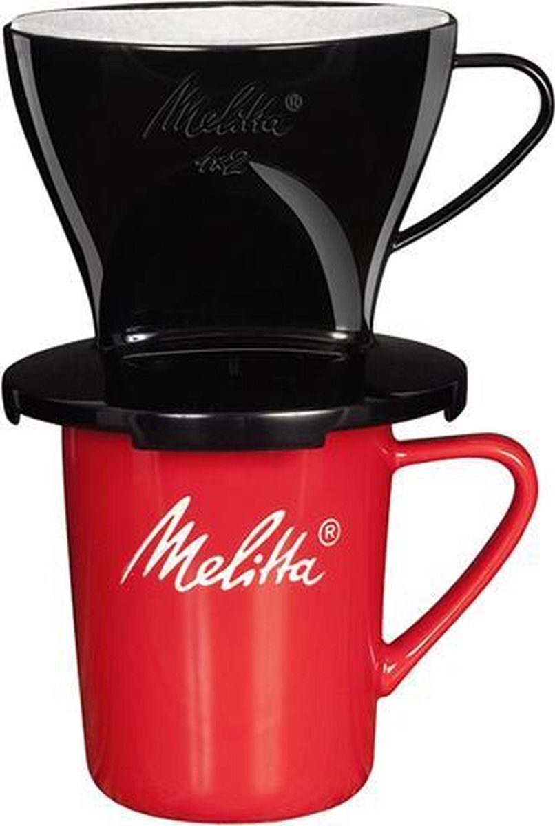 Melitta Koffieset, koffiehouder voor filterzakken en porseleinen kop, koffiefilter 1x2 standaard, kunststof en porselein, zwart en rood, 217915