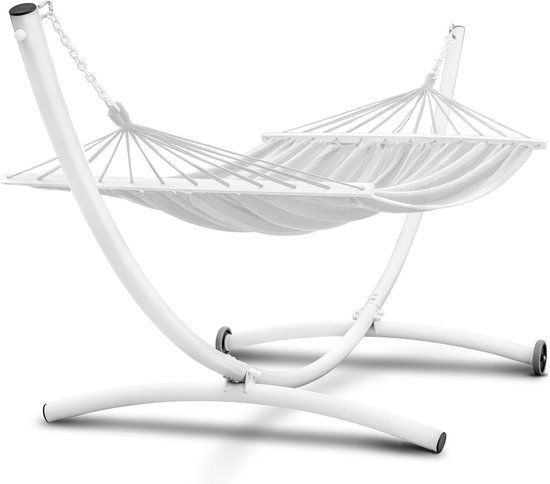 Viking Choice Hangmat standaard met wielen - 380x130x125 cm - wit - Viking Choice