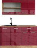 Vicco R-Line Eenpersoonskeuken – 140 cm zonder werkblad Rood hoogglans/gouden eik