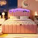 OKWISH Kinderbed 140x200 cm - Roze - Met LED Hoofdbord, USB Oplaadpunten en Hydraulische Opbergruimte