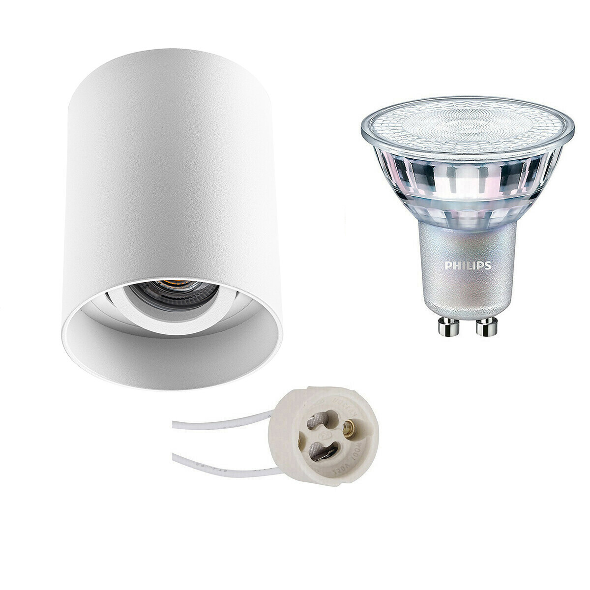 BES LED Opbouwspot Set - Pragmi Luxina Pro - GU10 Fitting - Opbouw Rond - Mat Wit - Verdiept - Kantelbaar - Ø90mm - Philips - MASTER 927 36D VLE - 4.9W - Warm Wit 2200K-2700K - DimTone Dimbaar