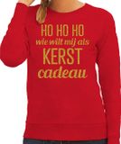 Bellatio Decorations Foute kersttrui/sweater voor dames - Hohoho kerst cadeau - rood - glitter goud M