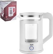 Botti Carter glazen elektrische waterkoker 1.5L - 1350W - wit - stijlvol modern design - gemaakt van glas, kunststof en RVS - 360 graden roteerbare basis