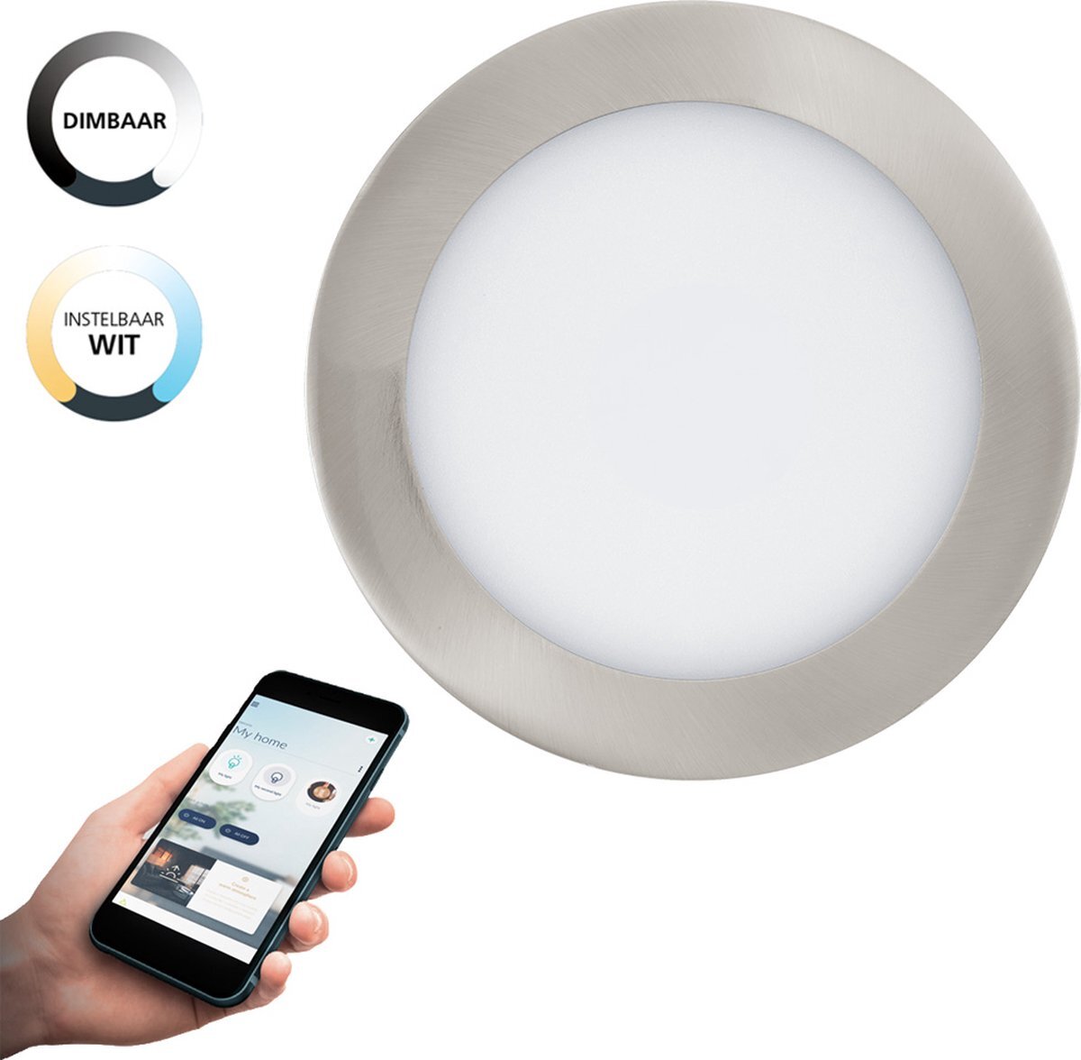 EGLO Connect EGLO connect.z Fueva-Z Smart Inbouwlamp - Ø 16,5 cm - Grijs/Wit - Instelbaar wit licht - Dimbaar - Zigbee