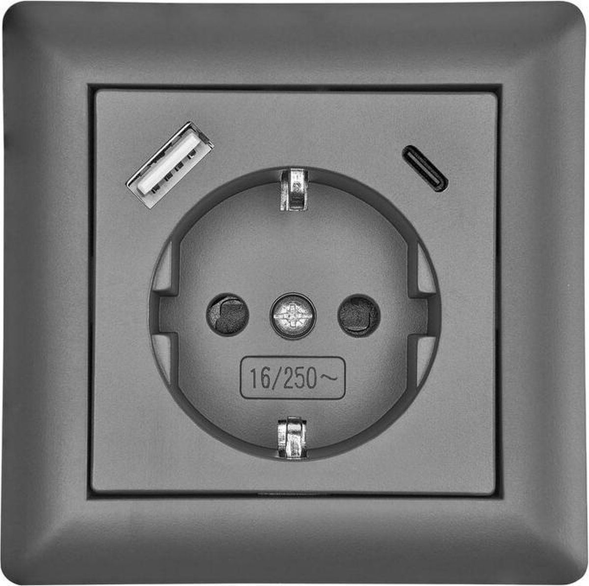 LEDmaxx Inbouw USB Type A En C Contactdoos - Antraciet