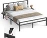 Songmics VASAGLE Metalen tweepersoonsbedframe – Opbergplanken – 206,5 x 140,5 x 87 cm – Inktzwart