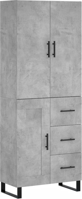 vidaXL Hoge kast bewerkt hout betongrijs 69,5x34x180 cm