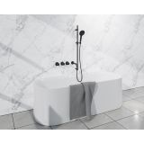 Fortifura Nebbio Ensemble de baignoire - mitigeur thermostatique - barre de glissière avec raccord mural intégré - tuyau de douche en métal - douchette ronde - bec - noir mat