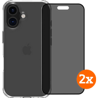 BlueBuilt Protective Back Cover iPhone 16 Transparant + Privacy Screenprotector Duo Pack