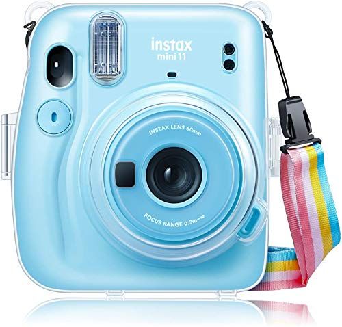 Fintie Transparant Case Tas voor Fujifilm Instax Mini 11 Camera - Kristallen Harde PVC Koffer met Afneembare Regenboog Schouderriem voor Instax Mini 11 (Transparant)