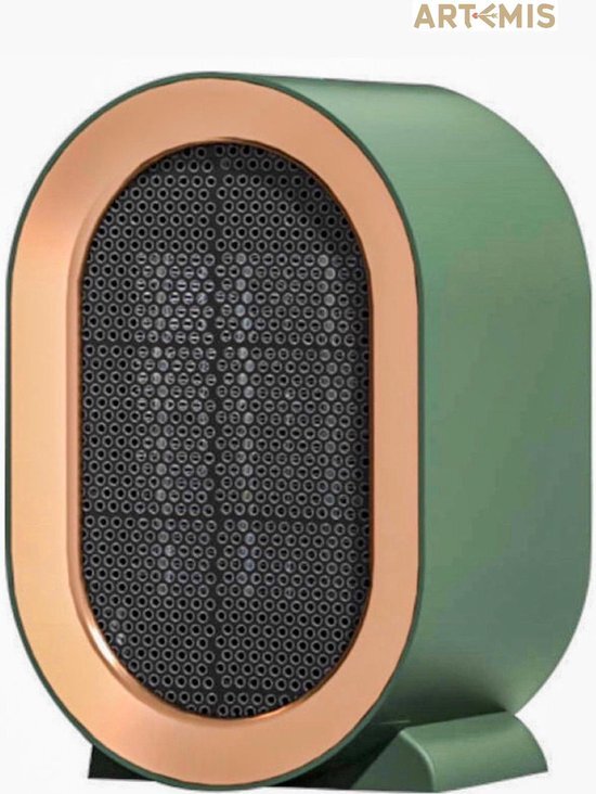 Artemis elektrische heater – Elektrische kachel – Heater voor binnen – Ventilatorkachel – Elektrische verwarming – Desktop heater – Heater – Design heater voor binnen – 800/1200 WATT - Groen