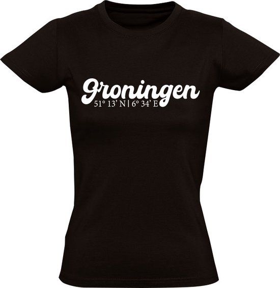 Groningen Coordinaten Dames T-shirt Zwart 5XL