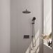 Brauer Gunmetal Edition thermostatische inbouw regendouche met drukknoppen SET 70 met 30 cm douchekop en gebogen muurarm en 3-standen handdouche en doucheslang en geïntegreerde glijstang gunmetal geborsteld PVD