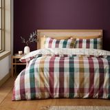 Catherine Lansfield Herfst Check Omkeerbare Eenpersoons Dekbedovertrek Set met Kussensloop Plum