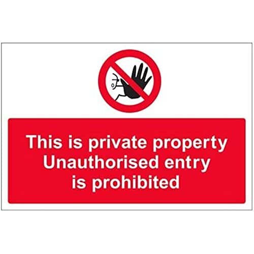 V Safety VSafety This Is Private Property, De toegang van ongeautoriseerde personen is verboden teken - 300mm x 200mm - 1mm Rigid Plastic