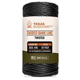 Texas Bushcraft Tarred Bank Line Twine - #36 Zwart nylon koord voor vissen, kamperen en outdoor survival - sterk, weerbestendig bankline koord voor trotline (1/4 lb)