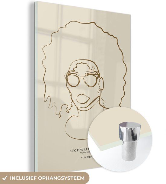 MuchoWow® Glass Painting 90x120 cm - Acrylic Glass Painting - Line Art - Woman - Text - Quotes - Photo on Glass - Paintings