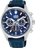 Lorus Montre chronographe pour femme en acier inoxydable argenté avec bracelet en cuir