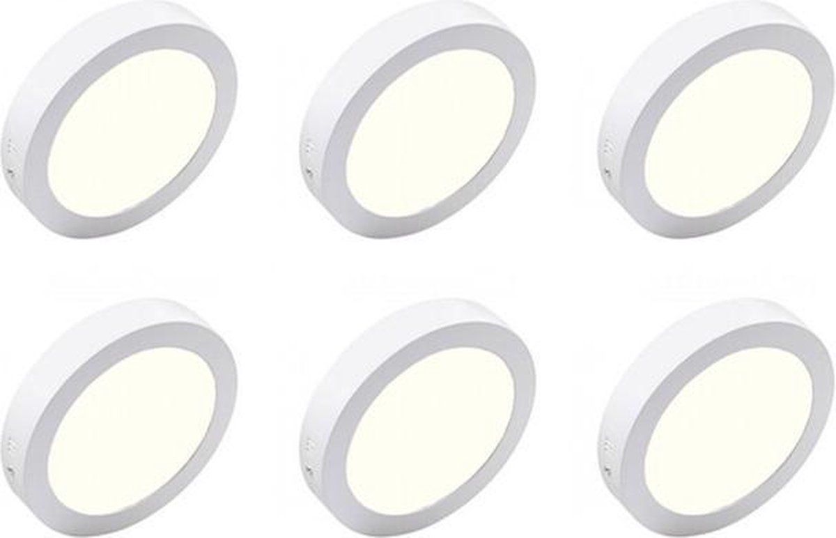 Qualu LED Downlight 6 Pack - Opbouw Rond 18W - Natuurlijk Wit 4200K - Mat Wit Aluminium - Ø225mm