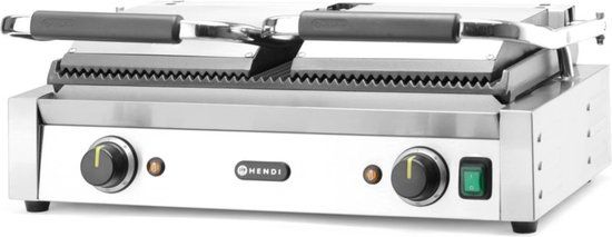 Hendi Contactgrill Horeca - Dubbel - Gegroefd/Gegroefd - 3600W - RVS