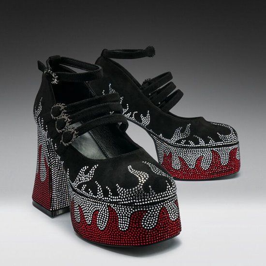 Koi Blazed Flames Strappy Heels Black