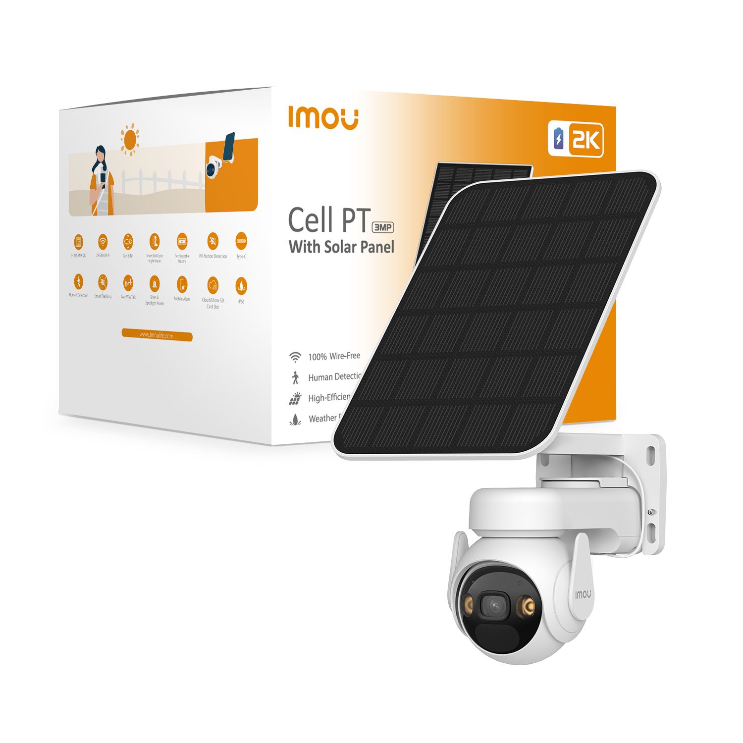 Imou Cell PT Solar Kit - 2K QHD Outdoor Wireless Security Camera with Solar Panel - 15000mAh Battery - 360° Coverage - White
