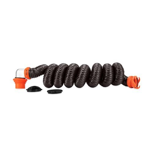 Camco RhinoFLEX RV Sewer Hose Kit with Swivel Fittings and 4-in-1 Dump Station Fitting, Brown, 15 ft (39770)