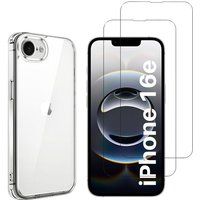 Phonillico® Case for iPhone 16e and 2 Tempered Glass Screen Protector
