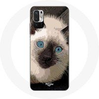 Maniacase Etui voor Xiaomi Poco M3 Pro Zwart-witte Siamese kat met blauwe ogen