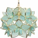 Merkloos Plafondlamp Glas-in-lood - Hanglamp Bloem - Sfeerverlichting Thuis - Handgemaakte Lampenkap - 21 cm Kap - Aquablauw