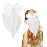 OOTDAY Haarstrik-clips voor vrouwen, haarbanden, oversized lange staart, schattige haaraccessoires voor vrouwen, verjaardagscadeaus (wit)