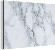 MuchoWow Wanddecoratie Metaal - Aluminium Schilderij Industrieel - Marmer - Patroon - Gijs - Wit - Marmerlook - Luxe - 150x100 cm - Dibond - Foto op aluminium - Industriële muurdecoratie - Voor de woonkamer/slaapkamer