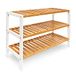 Relaxdays Schoenenrek Bamboe, HxBxD: ca. 54,5 x 70 x 24,5 cm, met 3 etages, voor 9 paar schoenen, stevig, natur/wit