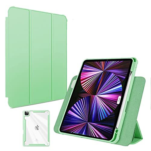 YuanLu Magnetische Case 12.9 "voor iPad Pro 5e generatie 2020" 1 Afneembare Clear Beschermhoes 360 ° Rotatie, sterke magnetische aantrekkingskracht Case Smart Folio-Groen