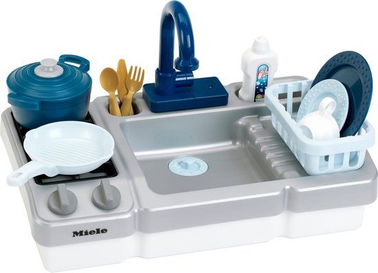 Theo Klein Toys Miele speelgoed spoelbak met waterfunctie en kookplaat - blauw grijs