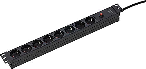 AS-Schwabe 8-voudige stekkerdoos 19 inch RACK, voor universele inbouw in 19 inch netwerkkasten, 3 m kabel