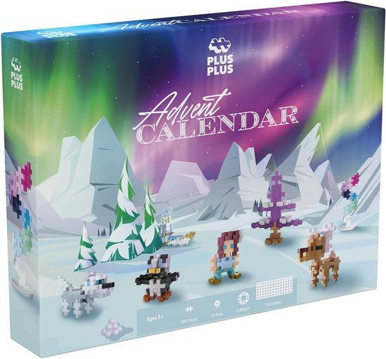 Plus-Plus Adventskalender - noorderlicht - 600 stuks - bouwstenen, educatief speelgoed voor kinderen, reizen, reisspeelgoed, gemaakt in Denemarken