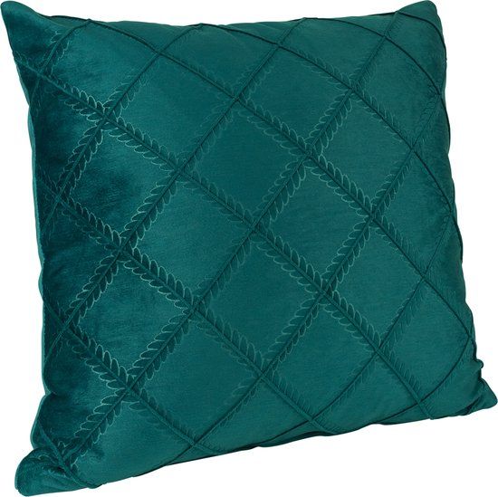 QUVIO Kussenhoes fluweel - Ruit patroon - 45 x 45 cm - Donkergroen