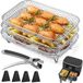 GELLDG Grille de déshydratation pour friteuse à air - 3 pièces de grilles de déshydratation superposables - Grille de cuisson rectangulaire en acier inoxydable - Grille de friteuse à air - avec clip et pieds surélevés - Utilisable pour Ninja Dual Airfryer