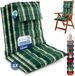 Beautissu Sun-HL - Set van 3 Premium Hoge Rugleuning Kussen met Hoofdkussen 120x50 cm UV-bestendig & 8cm Dik Kussen Tuinstoelkussen Antislip Bevestigingsbanden Stevige Stof Groen geblokt