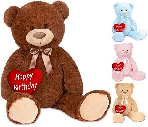 BRUBAKER XXL Teddybeer 100 cm met een Hartje - Happy Birthday - Zacht Speelgoed Knuffel - Bruin