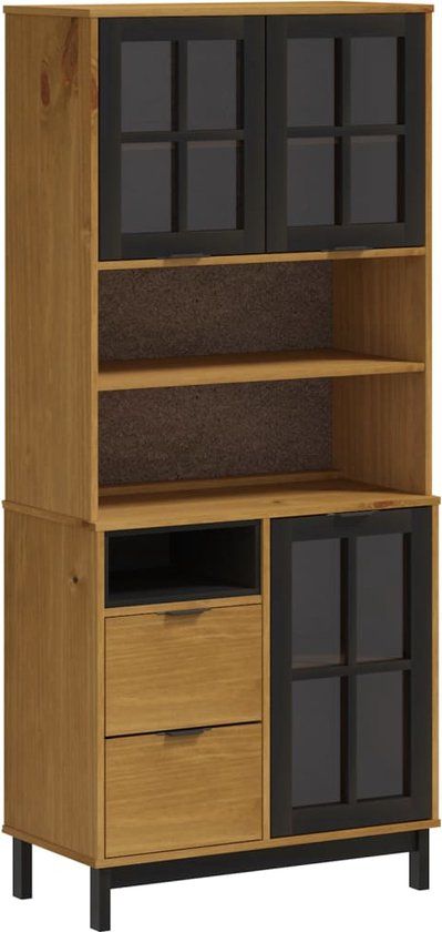 vidaXL Hoge kast met glazen deuren FLAM 80x40x180 cm grenenhout