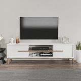 Hanah Home Stijlvolle tv-standaard, wit & walnoot, 120 cm x 43,6 cm x 29,6 cm, 100% melamine gecoat deeltjesbord, 18 mm dik, modern design voor de woonkamer