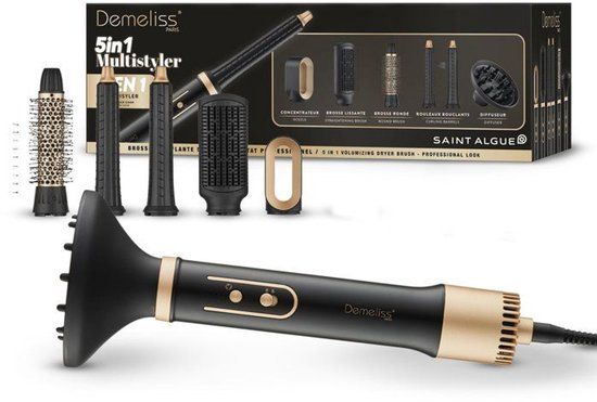 Saint Algue 5-in-1 Bladblazer met borstel - Demeliss - 1000 W - 3 temperatuurinstellingen - Zwart/Goud