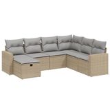 vidaXL 7-delige Loungeset met Kussens, Poly Rattan, Gemengd Beige