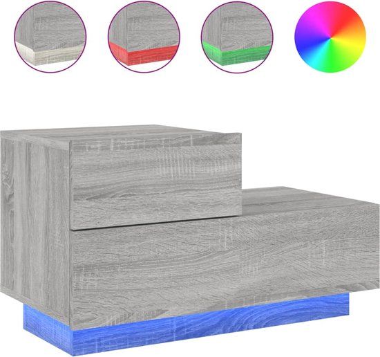 vidaXL Nachtkastje met LED-verlichting 70x36x40,5 cm grijs sonoma