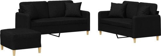 vidaXL 3-delige Loungeset met kussens stof zwart