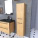 Aurlane Badkamerkolom in bruin eiken 30x35x150 met 2 deuren en mat zwarte handgrepen